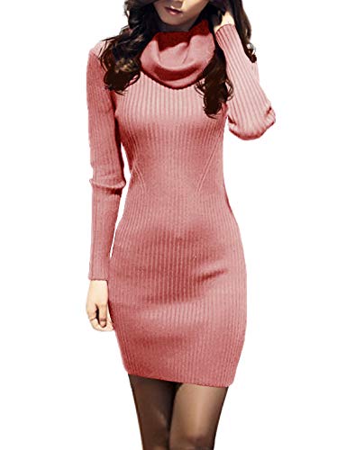 Image of v28 Sweater Dress for Women Ribbed Knit Fitted midi Sexy Fall Winter Bodycon Cowl Neck Dresses