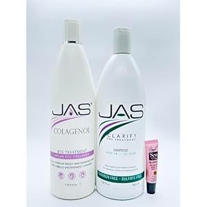 Jas Colagenol BTX Treatment Argan oil + Collagen and Clarify Pre-Treatment Shampoo 1000ml/32 fl oz + Free Starry Lip Plumping Gloss 10ml