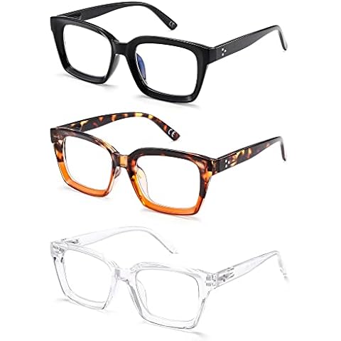 ZUVGEES 3-Pack Oversized Reading Glasses for Women (Black+Leopard+Transparent,1.00) Cover