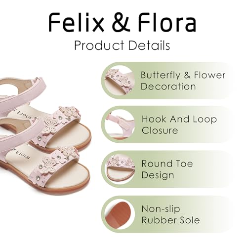 Image of Felix & Flora Toddler Girl Sandals -Flower Girl Dress Shoes Open Toe Little Kid Flats