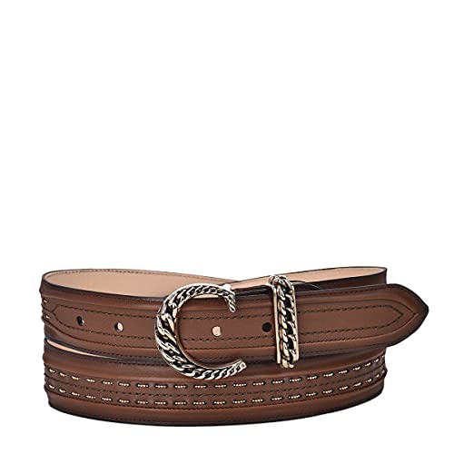 Cuadra women's casual belt in genuine leather with handwoven details brown