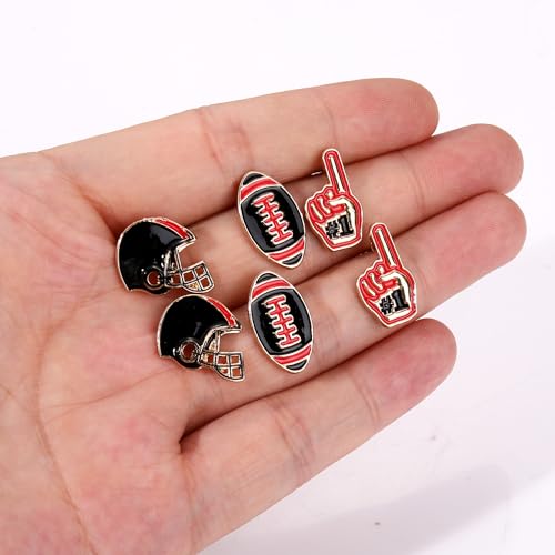3 Pairs Football Earrings for Women Game Day Earrings Alloy Football Helmet Stud Earrings Fun Team Color Statement Earrings Game Day Team Supports Fan Jewelry Gift3