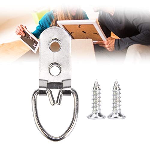 Image of 50 Sets Picture Hangers Kit with Screws, D Ring Picture Hangers Picture Frames Double Holes Clasp Picture Hanging Hardware Picture Hooks Picture Hang Solutions for Clock, Paintings (A)