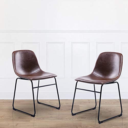 Rfiver Leather Dining Chairs Set of 2, Brown Faux Leather Bucket Seat