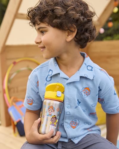 Image of Skip Hop x Blippi & Meekah Toddler Stainless Steel Water Bottle, BPA-Free Toddler Water Bottle with Pop-Up Lid & Flexible Straw Holds 12oz. Age 12m+