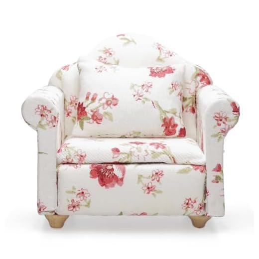 Odoria Dollhouse Armchair Sofa Miniature - 1/12 Scale Accent Chair for Vintage Country Living Room - Mini Club Lounge Chair Wood Furniture Upholstered Floral Red