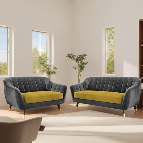 Image of Atticus 3+2 Seater Sofa Set for Living Room (Black Yellow Colour) Premium Fabric Sofa