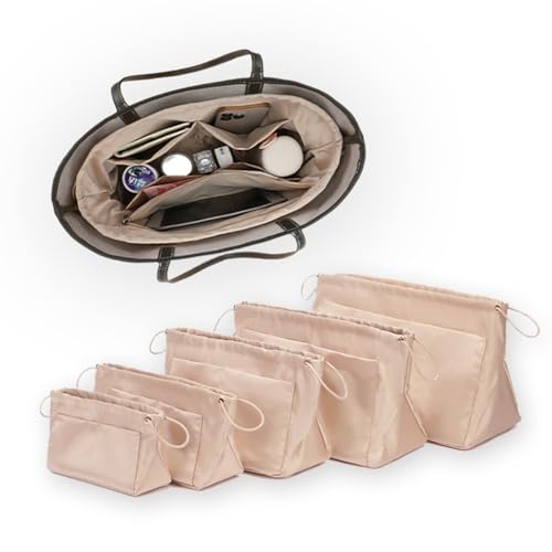 GIVLEFLY?Drawstring?Purse Organizer, Satin material Bag Organizer Insert Purse Organizer For Tote, Handbag,Satin material?Portability (Large)