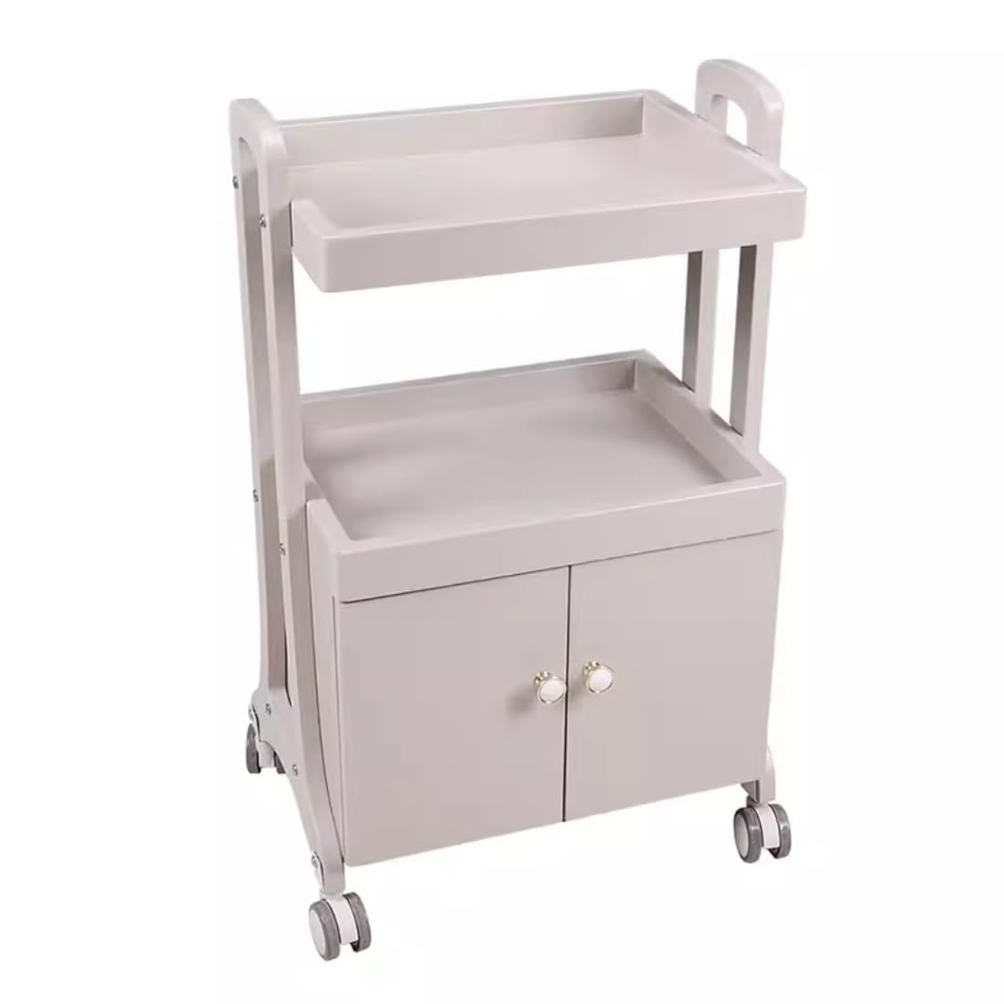 Shswud Grey Esthetician Cart, 2-Tier Salon Trolley With 2 Cabinet Door Beauty Salon Cart Metal Cart Trolley Hairstylist Instrument Tray For Spa Nail Cart(Grey)
