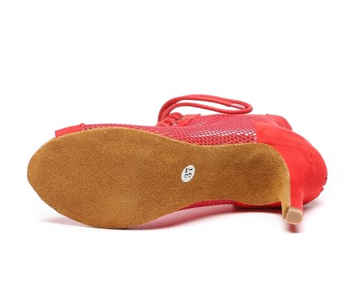 Image of Dance Practice Shoes for Women Mesh Ballroom Sandals Heels Party Prom Ankle Booties with Zip