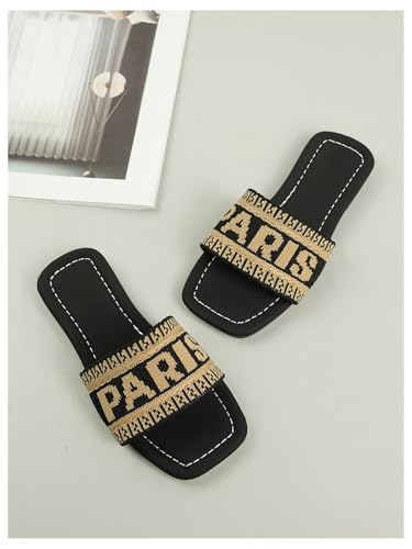 GORGLITTER Girl's Letter Graphic Crochet Flat Sandals Square Open Toe Slip on Slides3