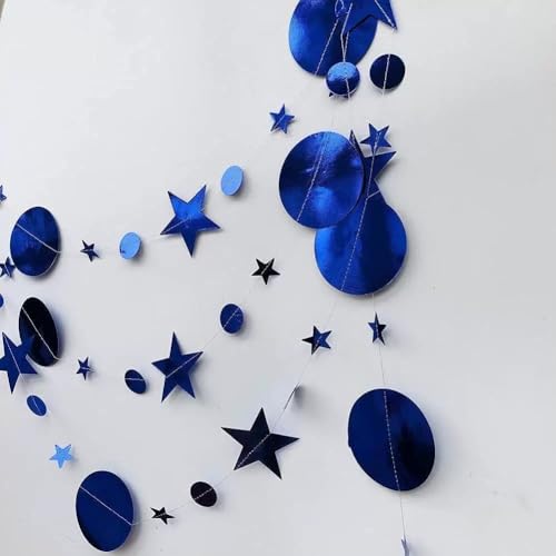 Image of Dark Blue Party Decoration Dark Blue Star Circle Dot Hanging Garland Streamer Decorations Glitter Star Bunting Banner Twinkle Backdrop for Engagement Wedding Anniversary Baby Shower Birthday Christmas
