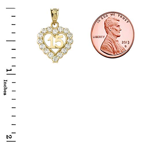 Elegant 14k Yellow Gold Quinceanera Open Heart Charm Pendant Necklace with Cubic Zirconia3