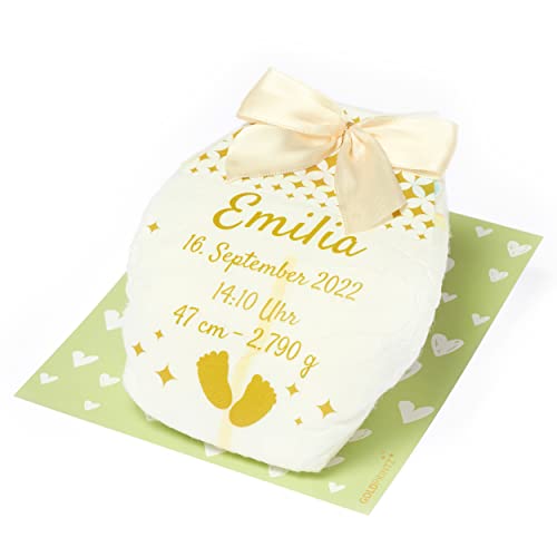 goldprintz I personalisierte Windel im Doppelpack I 2 Stück für 1 Preis I Geburtsdaten eures Babys I zur Geburt oder Taufe für Mädchen I individuelles Geschenk und Erinnerung