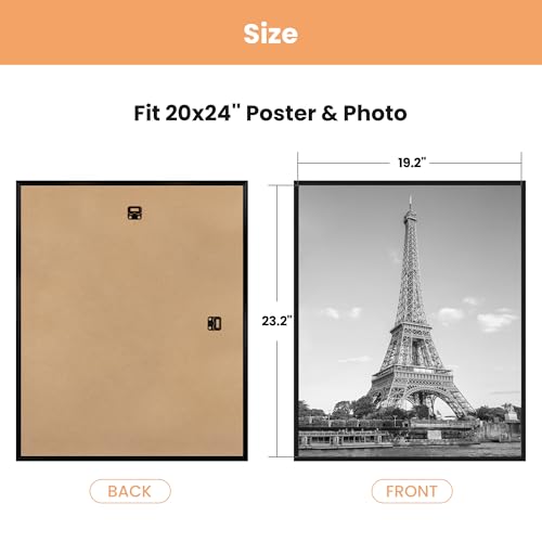 Image of upsimples 20x24 Picture Frame Black 3 Pack, Scratch-Proof Poster Frames 20 x 24 for Photo Gallery - Slide-in Strips, Horizontal or Vertical Wall Mounting