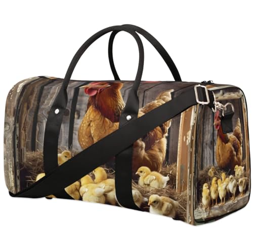 Travel Duffel Bag, Farm Hen Chicken Sports Tote Gym Bag Foldable Western Aztec Weekender Bag Carry on Luggage Handle Bag Overnight Shoulder Bag for Women Men,A-1933