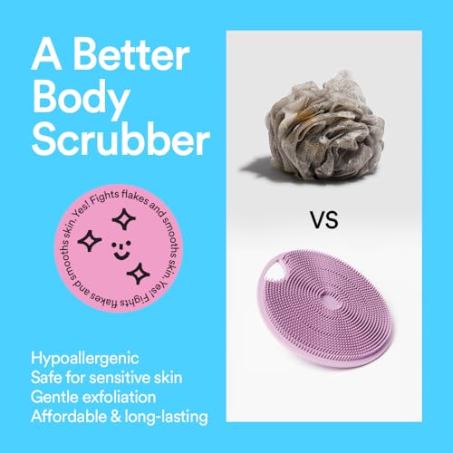 Boie USA Body Scrubber With Handle - Hygienic, Exfoliating Loofah Alternative - Feels Like Silicone Scrubber Gentle on Sensitive Skin, Hypoallergenic, BPA & Latex-Free, Made in the USA & easy to clean