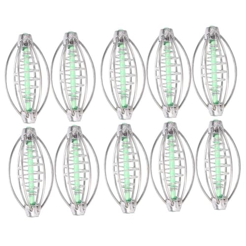 equlup 10PCS Fishing Feeder, Stainless Steel Spring Fishing Feeder Bait Cage Holder Tackle Accessory with Pendant Bead Lightweight Carp Lure (XL 36g)