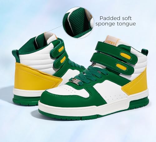 Image of LUCKY STEP Women High Top Fashion Sneakers Ankle Boots | Basketball Walking Tennis Shoes Platform Hook and Loop Faux Leather Sneaker