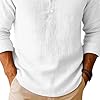 Henley Shirt for Mens UK Stand Collar Cotton Shirts Button Down Formal Shirt Long Sleeve Blouses Solid Color Classic Regular Fit Shirts Office Work Tops for Mens Daily S-XXL #3