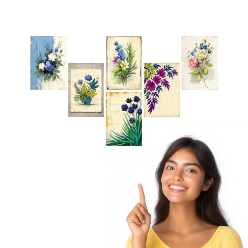 Image of SiddArtify Floral Wall Art Prints Set - Botanical Flower Poster Decor for Living Room Bedroom Office - Set of 2-4x6 Inch - Board (Pack of 6) - Sticker (Pack of 6)