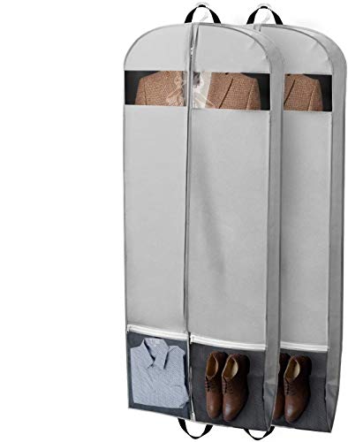 Travel Garment Bag with Large Mesh Pockets  54 inch Garment Bags for Storage Nonwoven Fabric Suit Cover Closet, Black (2 Pack)