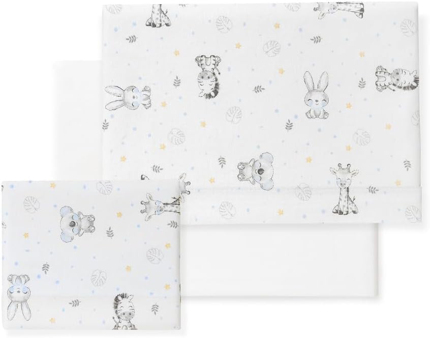 Danielstore- Juego de Sábanas para Cuna 60 x 120 cm Bebé - Sábanas de Invierno Tejido Franela - Incluye Sábana Bajera + Sábana Encimera + Funda Almohada (Koala BCO Azul)