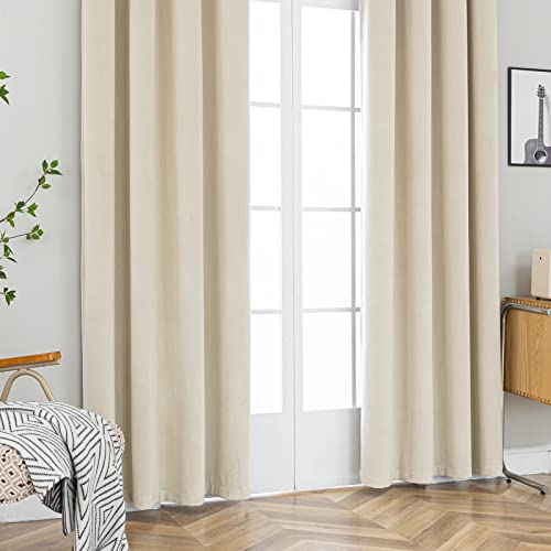 PLEASANT BOULEVARD Velvet Curtains [2 Panels] Heavy Blackout Window Drapes with Grommet, Thermal Insulated Darkening Curtains for Living Room, Bedroom, & Home Decor (52" W x 108" L, New Beige) by PLEASANT BOULEVARD - Image 7
