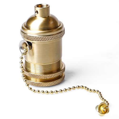 GOMETY E27 Lampenfassung Vintage mit Pull Kette Schalter, Kupfer Lampenfassung mit Zugkette Schreibtisch Tischlampe Lampenhalter Schraubsockel für DIY Edison Pendelleuchte Hängelampe Halter Zubehör GOMETY E27 Lampenfassung Vintage mit Pull Kette Schalter, Kupfer Lampenfassung mit Zugkette Schreibtisch Tischlampe Lampenhalter Schraubsockel für DIY Edison Pendelleuchte Hängelampe Halter Zubehör