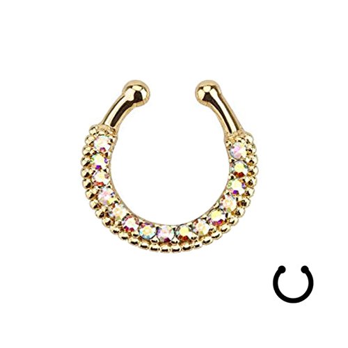Oasis Plus Colorful Crystal Clip On Septum Fake Nose Rings Hoop Gold Non Piercing Nose Ring Stud Novelty Body Jewelry #TOP3