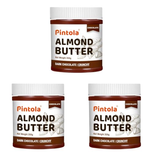Image of Pintola Almond Butter Dark Chocolate Crunchy 350g, | High Fiber | Crispy | Gluten & Cholesterol Free | 14g Protein | Made with dark chocolate & fresh almonds (Pack of 3)