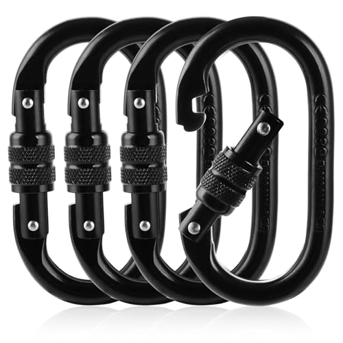 FWEEK 4 Stück Karabiner Groß Schwarz, Karabinerhaken Klettern 25KN, 11cm Legierter Stahl Karabiner, Karabinerhaken Groß für Hängematte, Bergsteigen, Schaukel