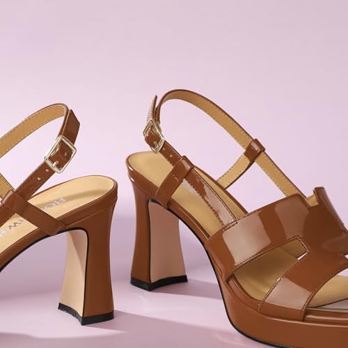 Image of ROSERWISH Heels for Women Chunky Block Platform High Heels Square Open Toe Strappy Heel Sandals Wedding Party Prom Fashion Slingback Dress Pump Sandals Shoes