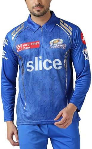 playR x MI Match Jersey - Plain (Full Sleeve) Men’s Regular Fit Blue T-Shirt, Comfortable Sportswear for Match, Training & Casual Wear, Stylish MI Tee for All Seasons