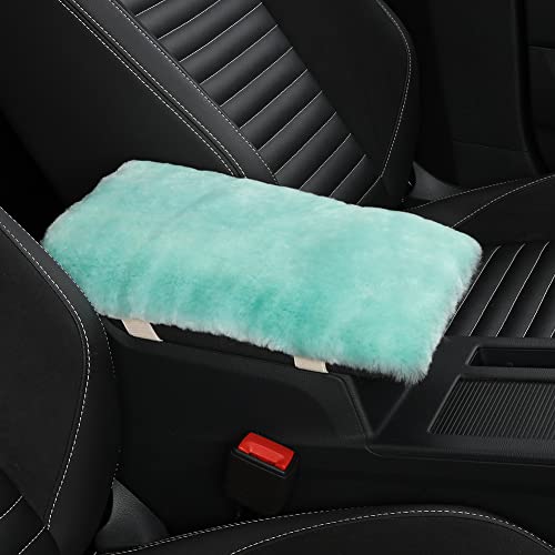 Image of IRIWOOL Sheepskin Armrest Cover Auto Center Armrest Cover Car Soft Console Pad, Fluffy Wool Auto Center Console Cover for Most Car Arm Rest Decoration Protector 7 x 13 Inch (Shearling, Mint)
