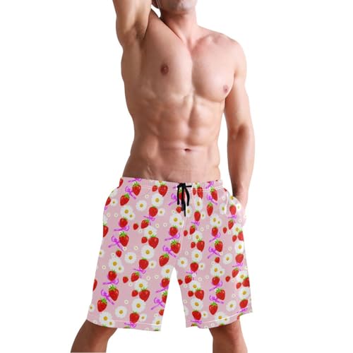 Quick Dry Strawberries Men's Swimming Shorts Swim Trunks with Mesh Lining Beach Wear - XL4
