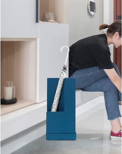 Porte-parapluie géométrique en fer forgé bleu avec bac de récupération d'eau - 5