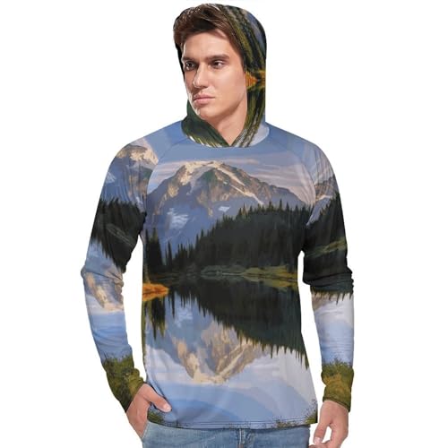 Men's Sun Protection Hoodie Shirts UPF 50+ Long Sleeve Rash Guard Mountain and Lake Pictures Sun Shirt Outdoor2