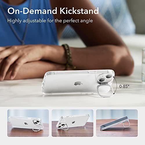 ESR Classic Kickstand Case Compatible with iPhone 14 Case and iPhone 13 Case, Clear Case with Stand, Military-Grade Protection, Built-In Camera Ring Stand, Scratch-Resistant Acrylic Back, Clear