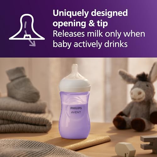 Image of Philips Avent Natural Baby Bottles with Natural Response Nipples (Medium Flow, Flow 3), 9oz, Purple, 4-Pack, SCY903 /34