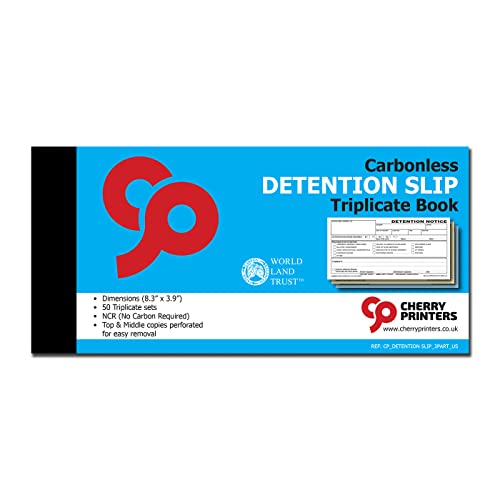 Cherry Detention Slip for Schools 3pt (8.3 inches x 3.9 inches) 50 Triplicate Copies per Book