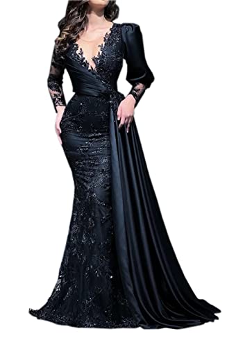 Charming Sexy Black Evening Gowns 2025 Full Lace Long Sleeves Elegant Woman Mermaid Formal Party Prom Gowns - Image 3