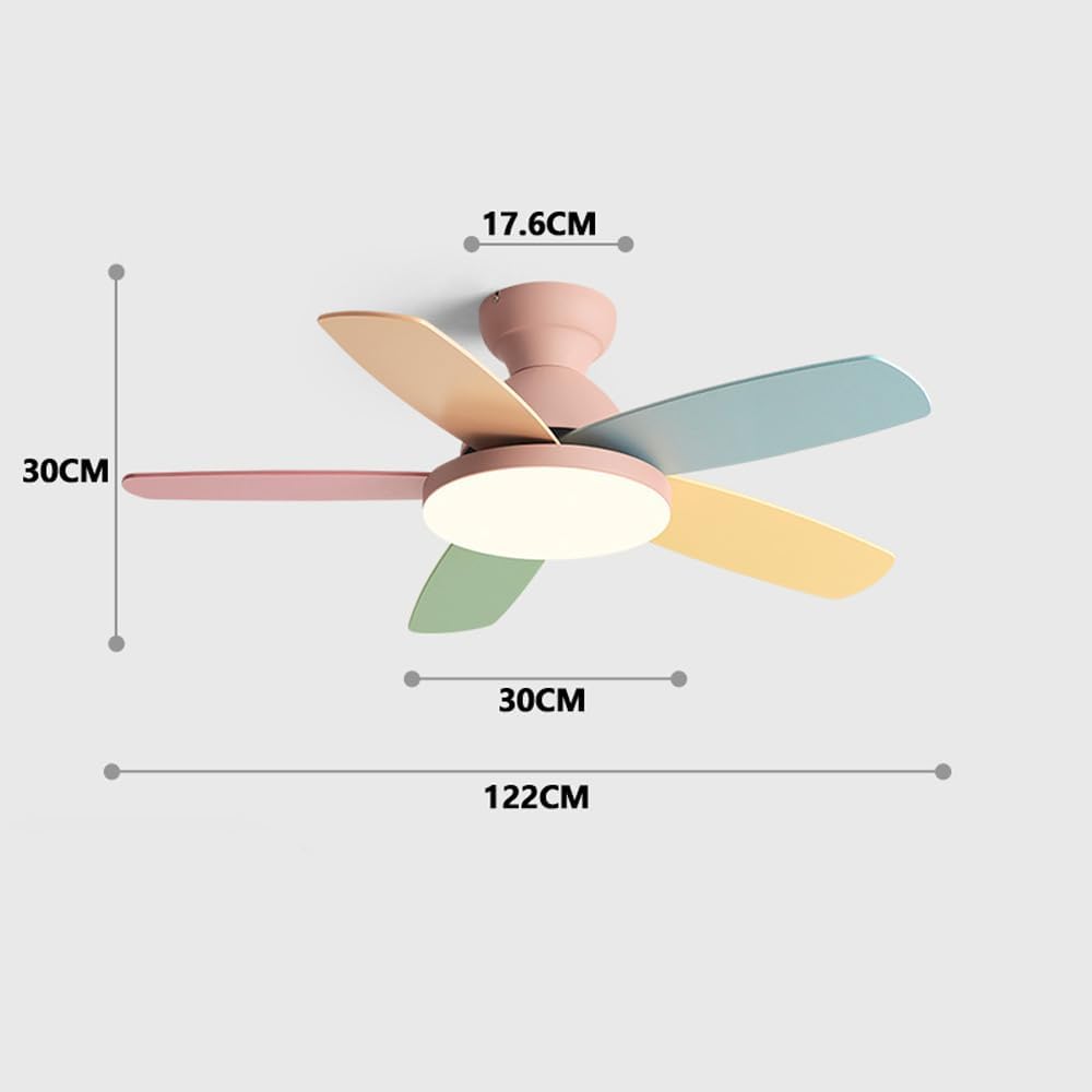 Ceiling Fans with Lights and Remote Pink Modern Kid's Room Ceiling Fan with Light 6 Speeds Flush Mount Ceiling Fans with 5 Colorful Blades Ceiling Fans Lamps for Bedroom Living Room Kitchen