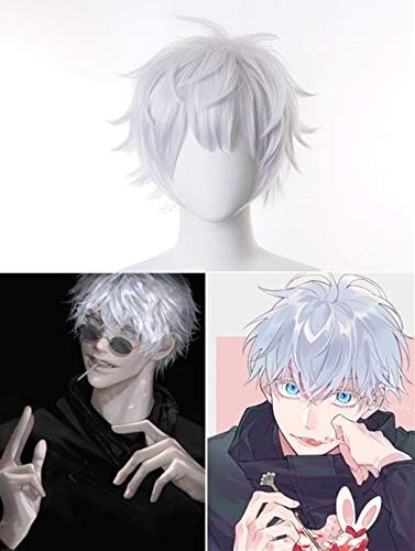 Gojo Satoru White Short Pixie Cut Wig for Anime Jujutsu Kaisen 0: The Movie Cosplay Costume Accessories; 34GS2