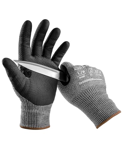 LANON Guantes Anticorte, Nivel D Nitrilo Guantes Resistentes a Cortes, Pulgares Reforzados, Ajuste Cómodo 3D, Transpirable, Antideslizante, Pantalla Táctil, Certificado EN388, L/9(1 Par)