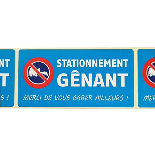 30 étiquettes STATIONNEMENT GENANT pour véhicule mal garé (Fond bleu) - Format 50 x 100 mm - Stickers autocollant
