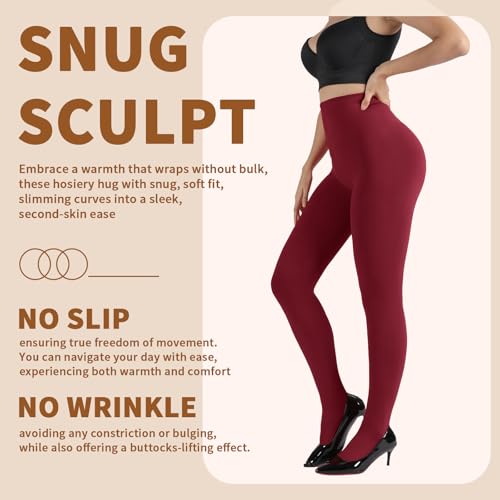 Image of DancMolly Opaque Fleece Lined Tights for Women, High Waist Warm Winter Thermal Control Top Pantyhose