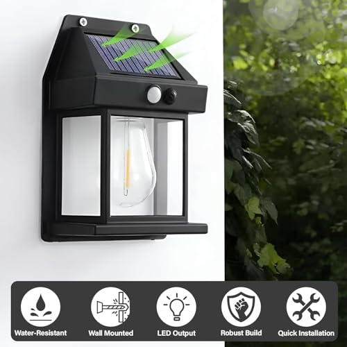 Image of LED Solar Wall Lights with Motion Sensor Auto Chargeable Exterior LED Sconce Front Porch Security Lamps | Waterproof Single Bulb Wireless Sconce Exterior Wall Lamps for Garden, Balcony