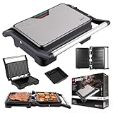 Kontaktgrill 2-in-1 – Kontakt- & Flächengrill mit Temperaturregelung – Antihaftplatten, Edelstahlgehäuse, Fettablauf & Auffangschale – 1000 W – Eldom GK110