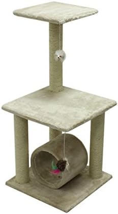 ALEKO MP-10CR 33 Inch Height Cat Tree Condo Scratching Post Cat Furniture Pet House Cat Exercise Tree Cream Color